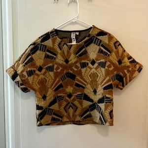 Dolan anthropologie boho cropped boxy top brown black artsy